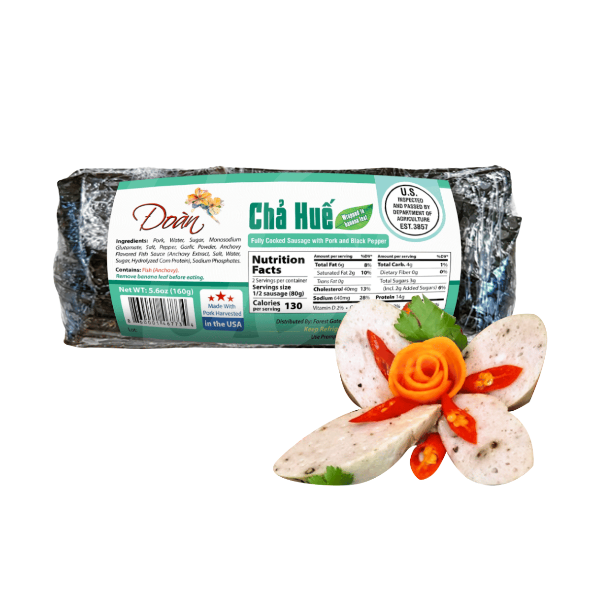 [ĐOÀN] Fully Cooked Sausage with Pork and Black Pepper 160g/ Chả Huế