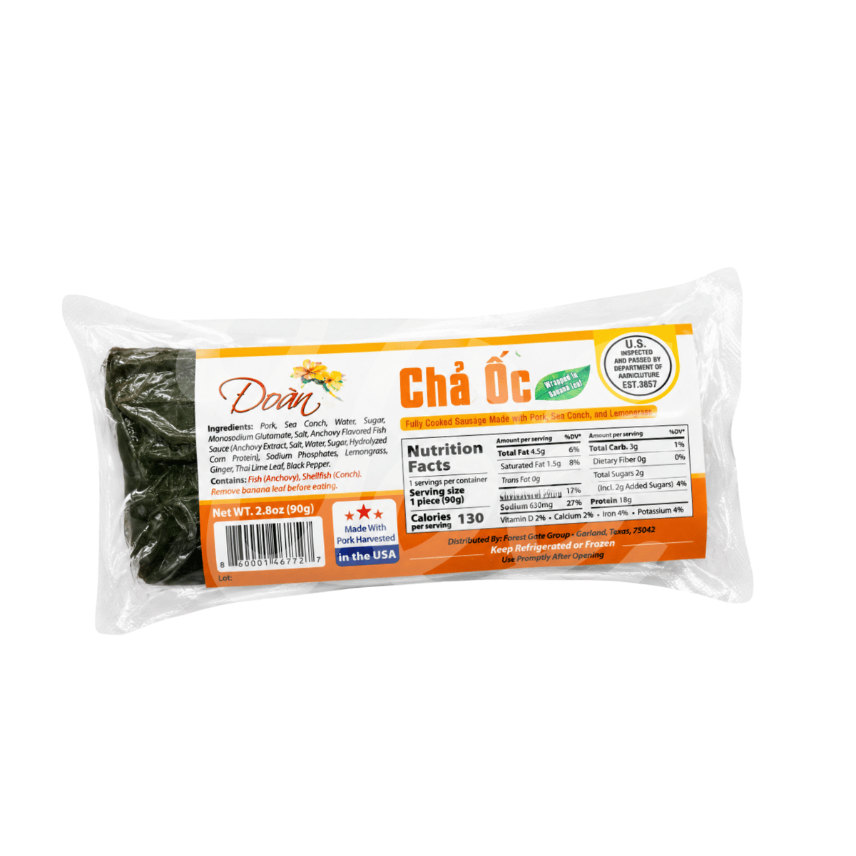 [ĐOÀN] Fully Cooked Sausage with Pork, Sea Conch and Lemongrass 90g/ Chả Ốc
