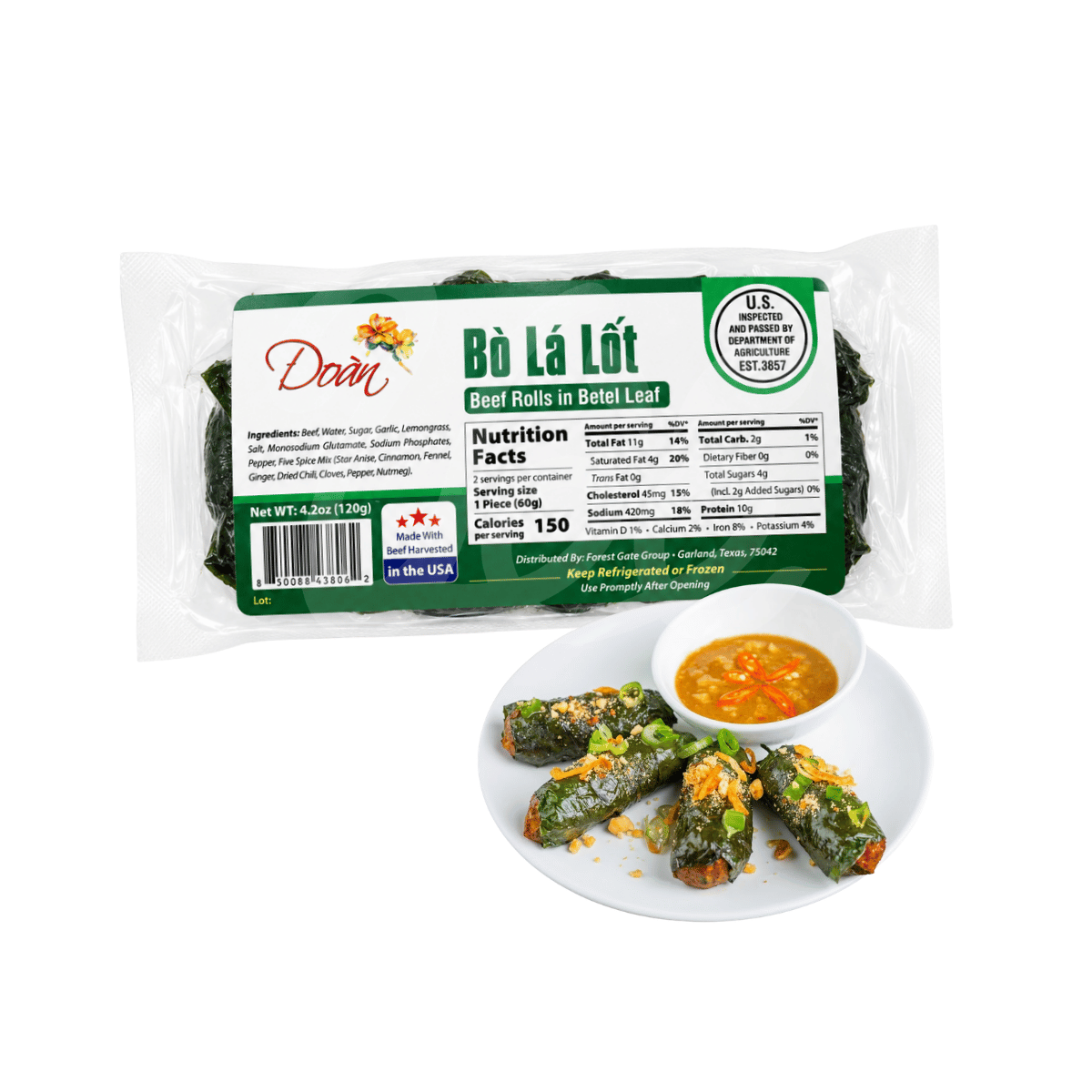 [ĐOÀN] Beef Rolls in Betel Leaf 120g/ Bò Lá Lốt