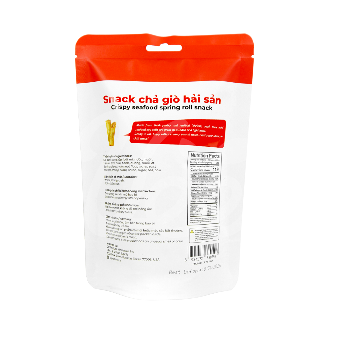 [VISSAN] Seafood Spring Roll Snack 100g/ Chả Giò Hải Sản Snack túi