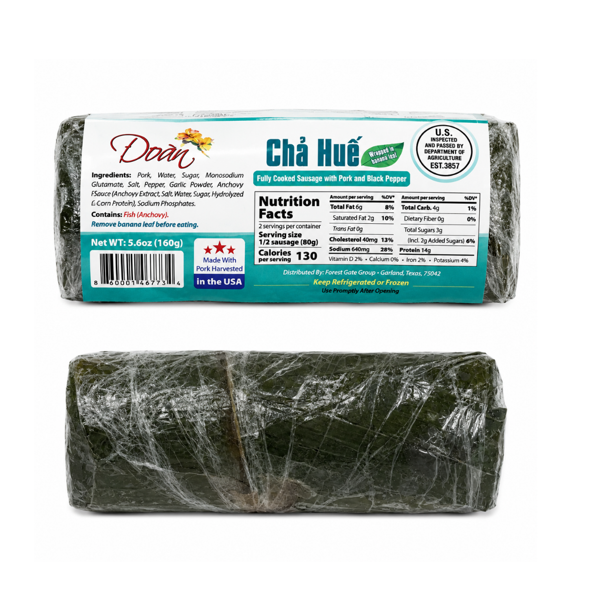 [ĐOÀN] Fully Cooked Sausage with Pork and Black Pepper 160g/ Chả Huế