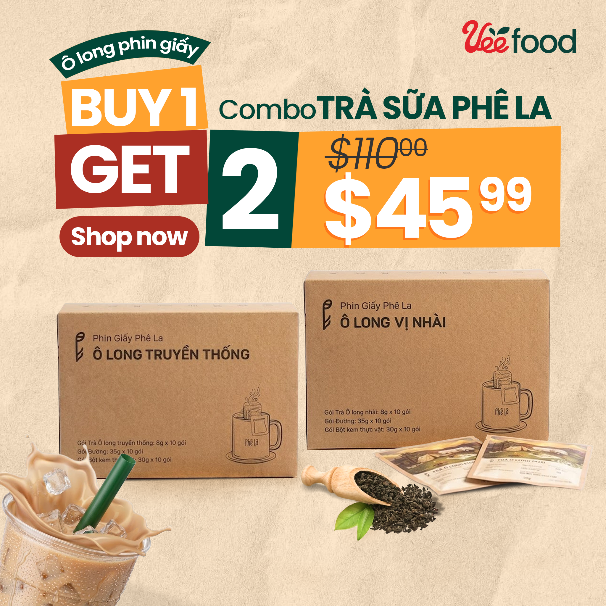 [Phe La] Buy 1 Get 2: Jasmine & Traditional Oolong Milk Tea