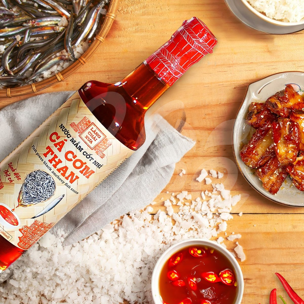 Làng Chài Xưa Black Anchovy Fish Sauce – 500ml Glass Bottle