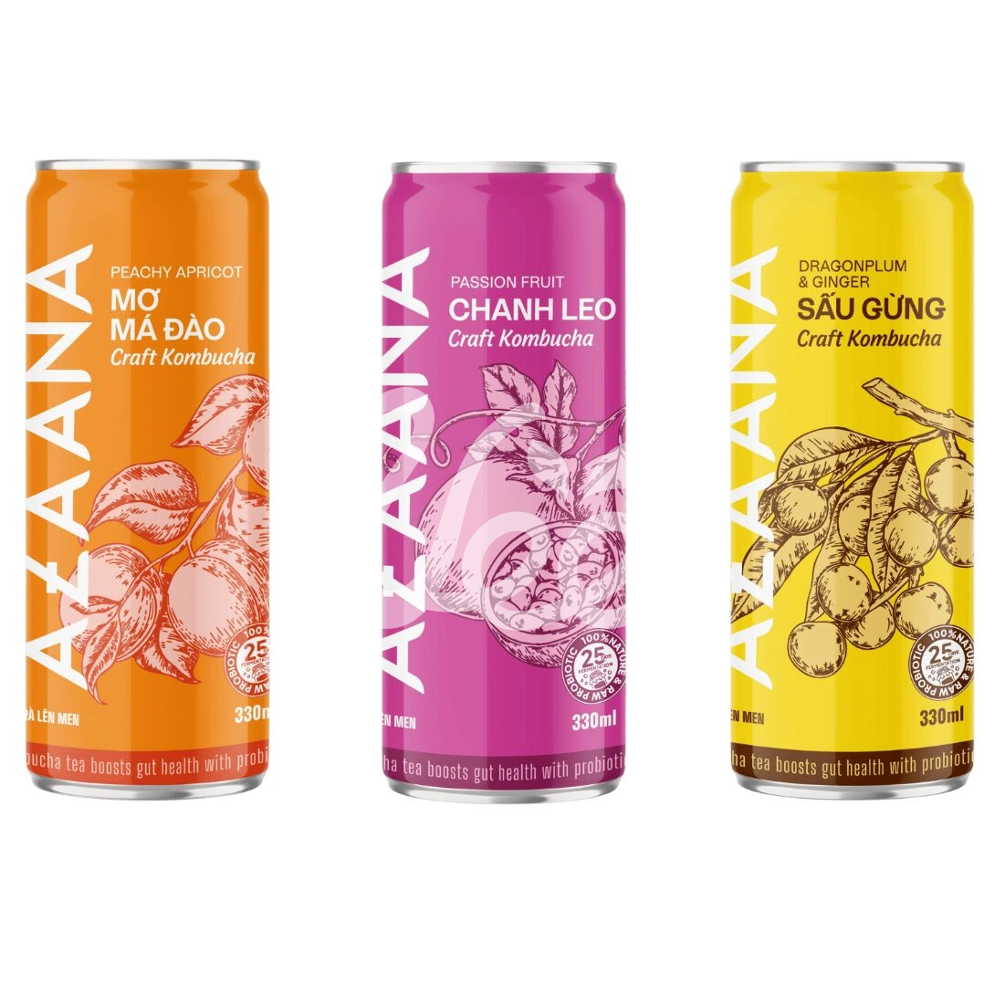 [Azaana] Kombucha Peach, Passion, Ginger 330ml x3