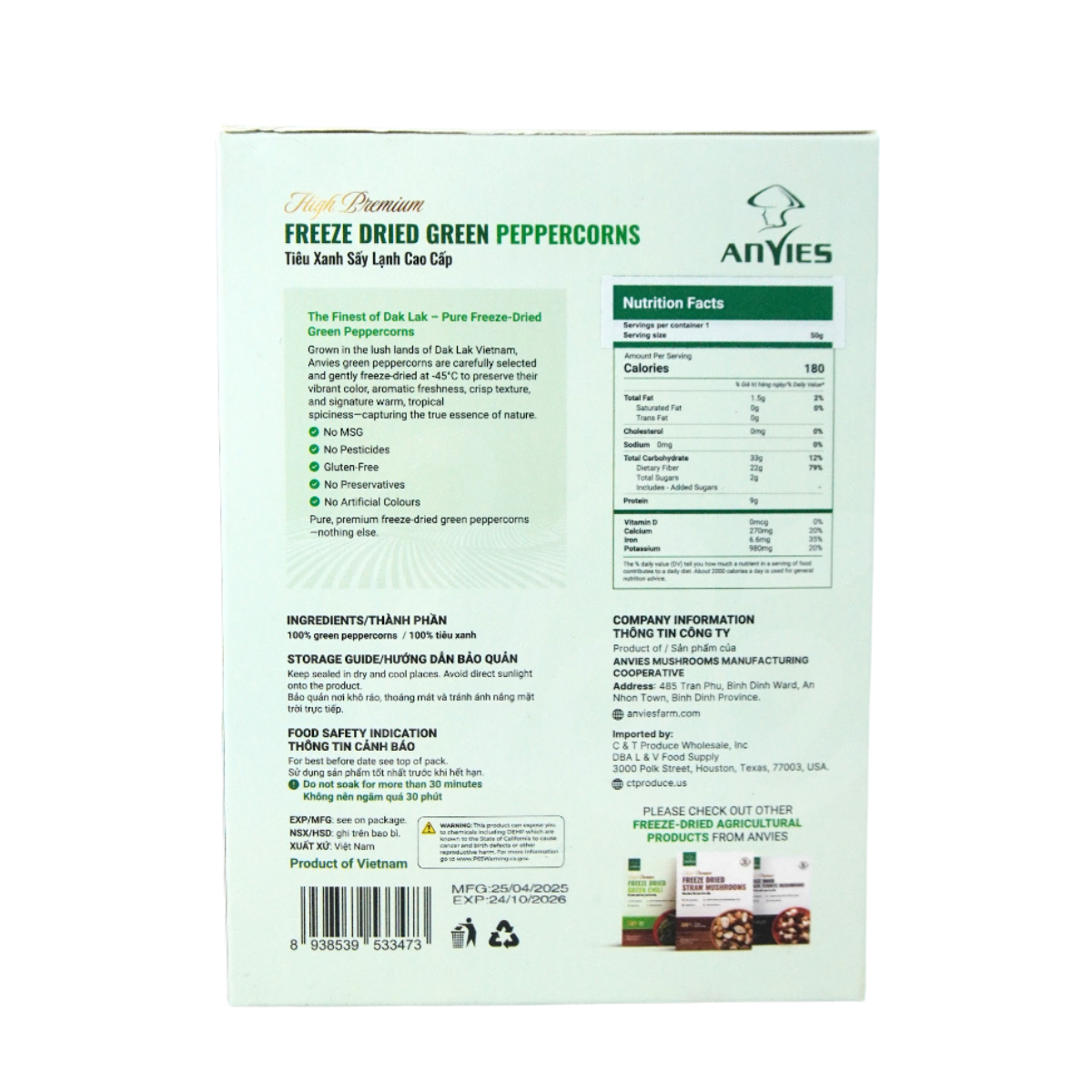 Tiêu Xanh Sấy Lạnh Anvies 50g