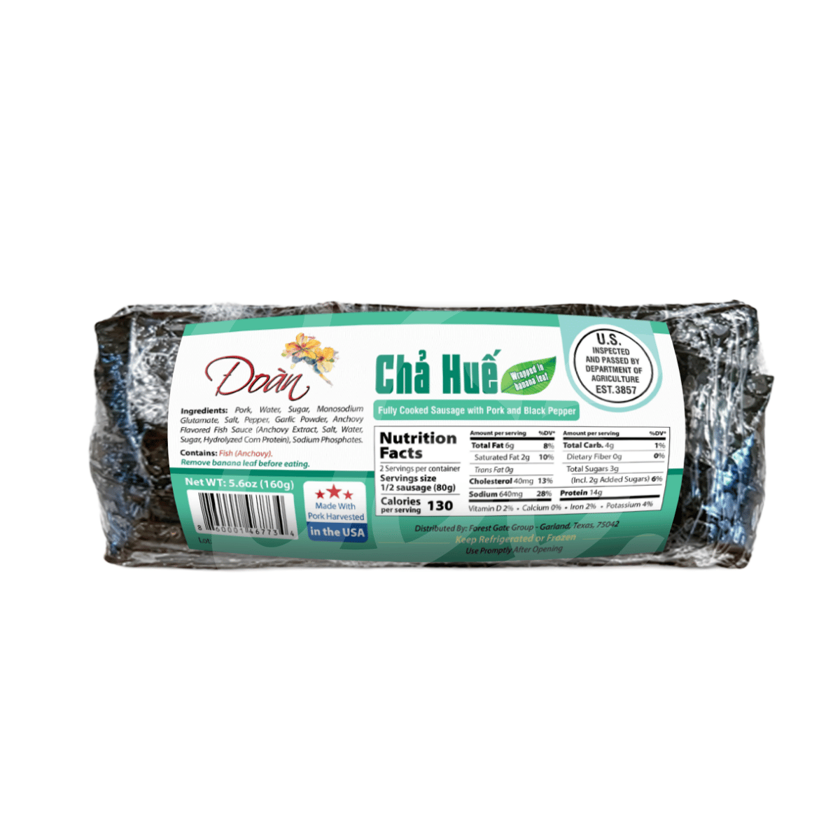[ĐOÀN] Fully Cooked Sausage with Pork and Black Pepper 160g/ Chả Huế