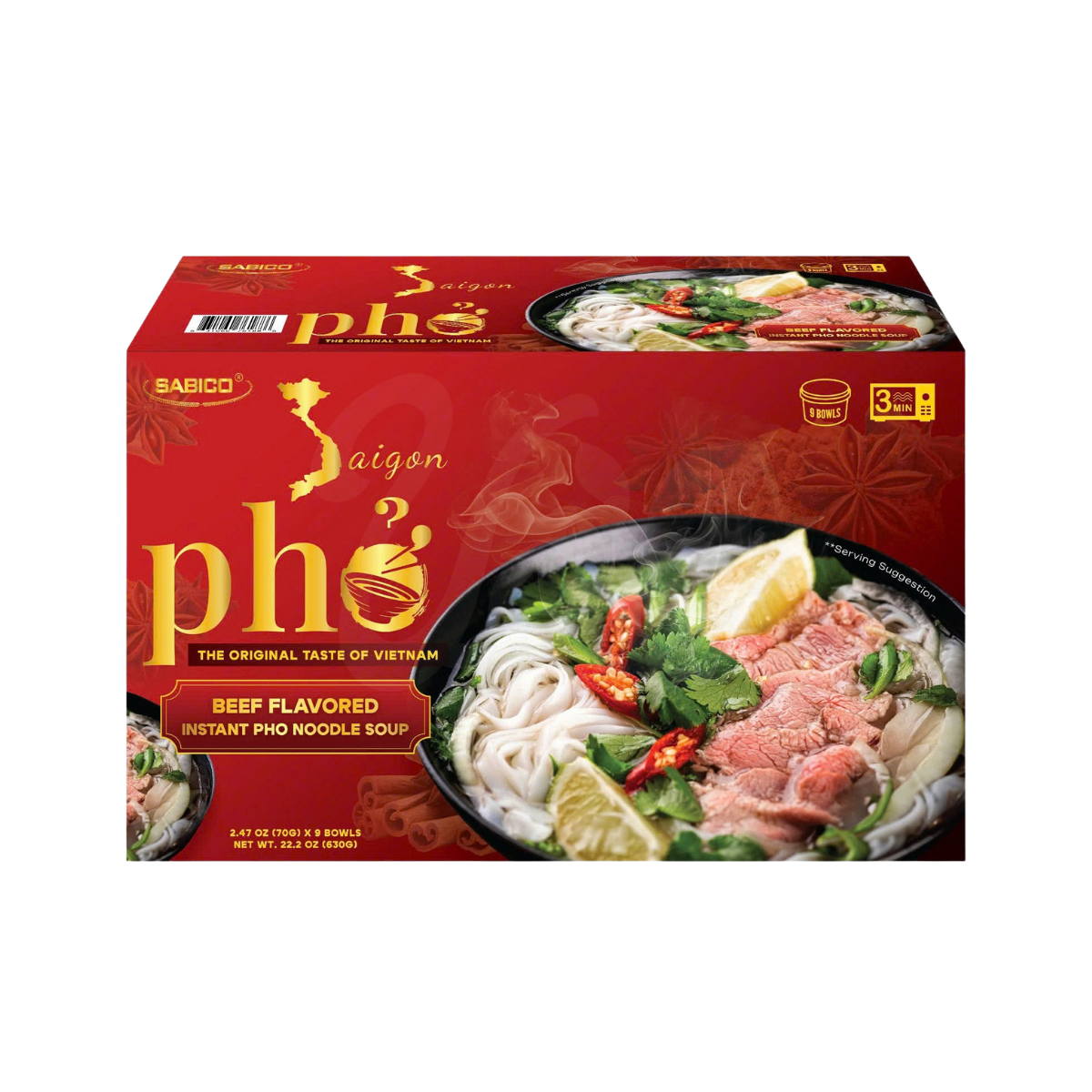 [Sabico] Saigon Instant Beef Pho Noodle (9 Bowl)