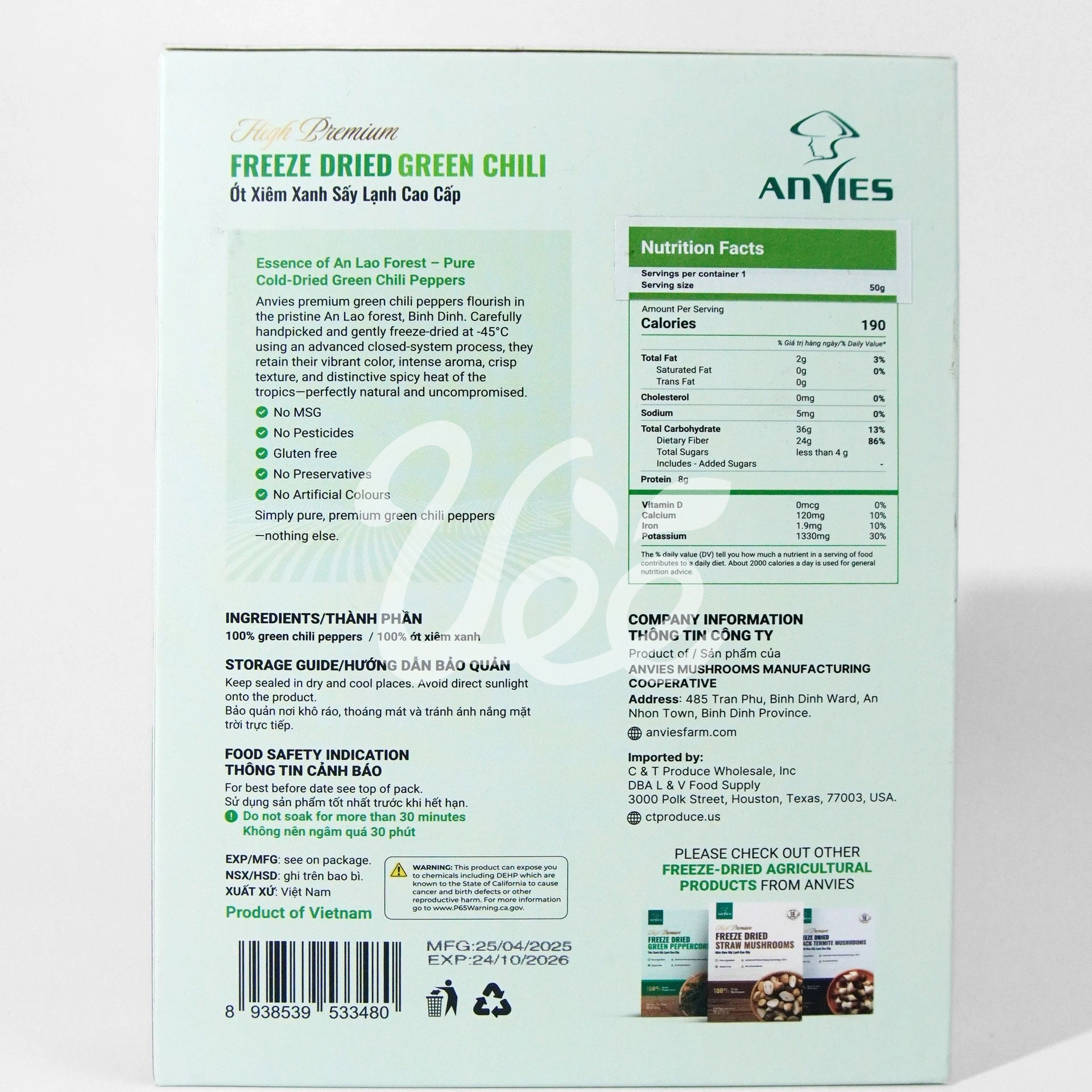 Tiêu Xanh Sấy Lạnh Anvies 50g