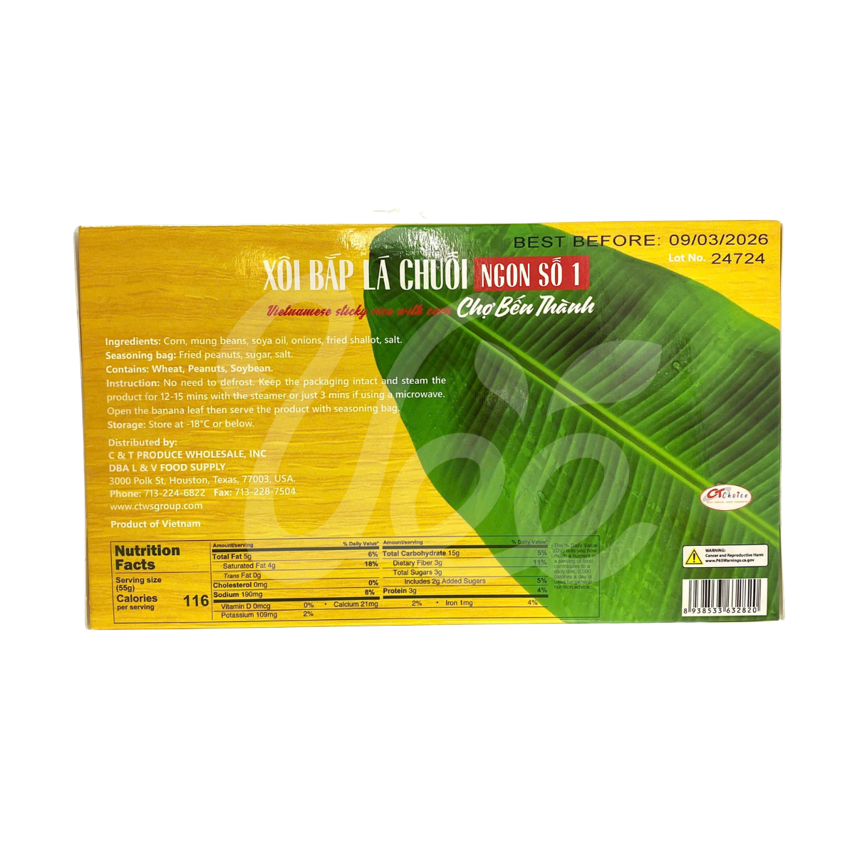 [CT Choice] Vietnamese Sticky Rice with Corn 450g (Pack of 3) (Xôi Bắp Lá Chuối Bến Thành)