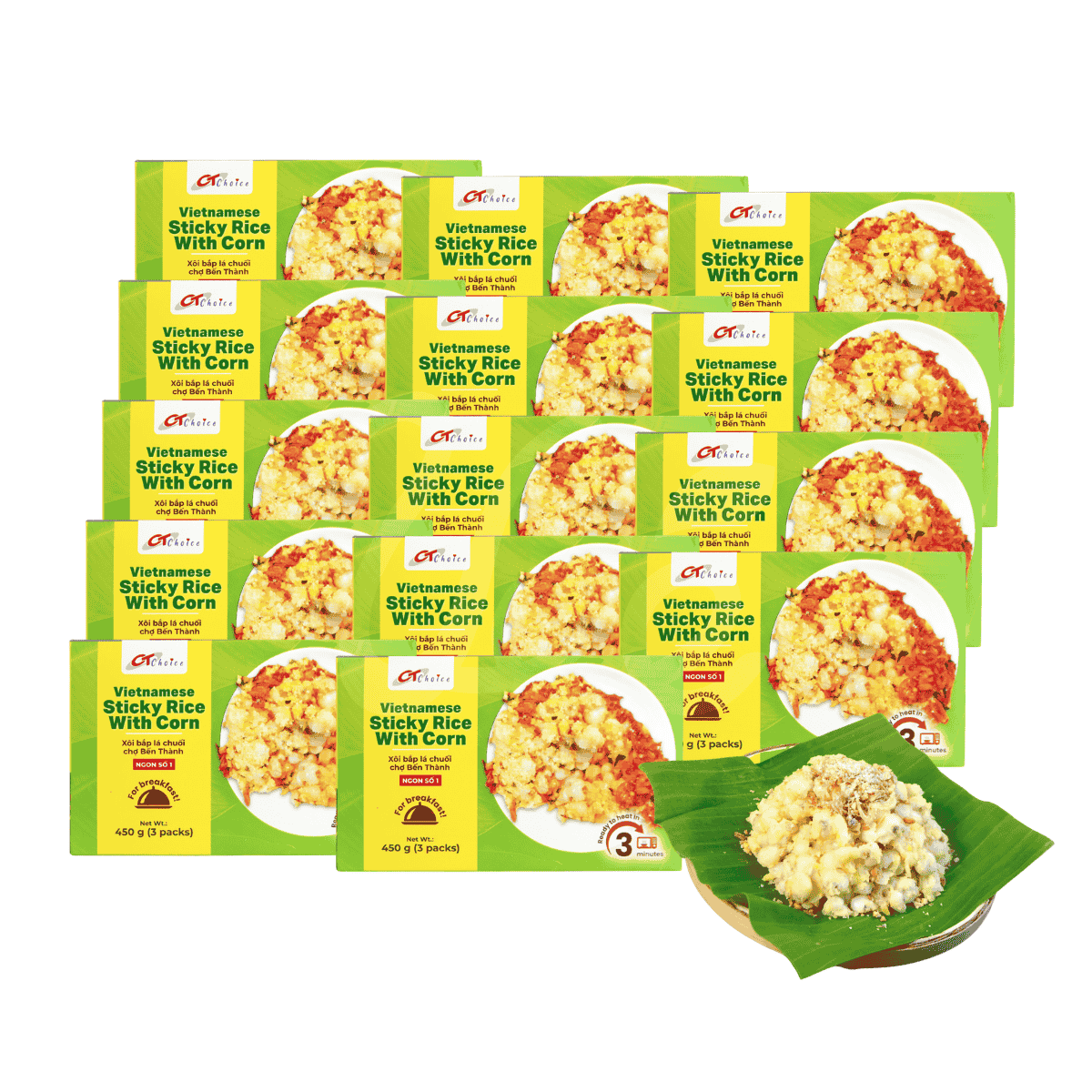 [CT Choice] Vietnamese Sticky Rice with Corn 450g (Pack of 3) (Xôi Bắp Lá Chuối Bến Thành)