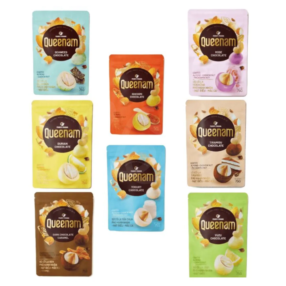 [Queenam] Mixed Chocolate Nuts 8 Flavors Pack 75g