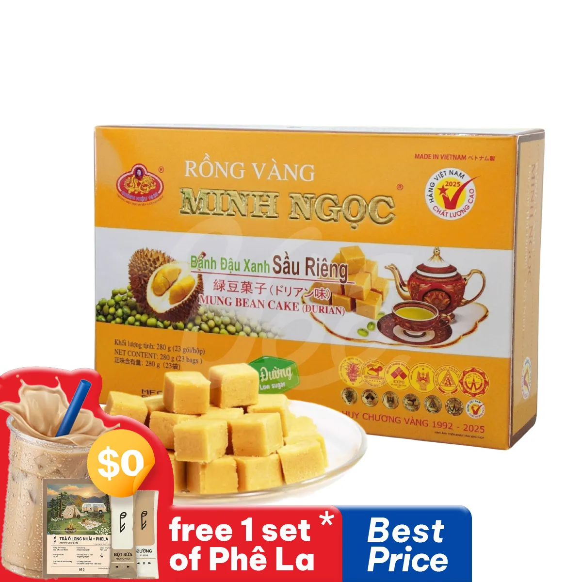 [Minh Ngoc] Durian Flavor Green Bean Cake – Less Sugar 280g
