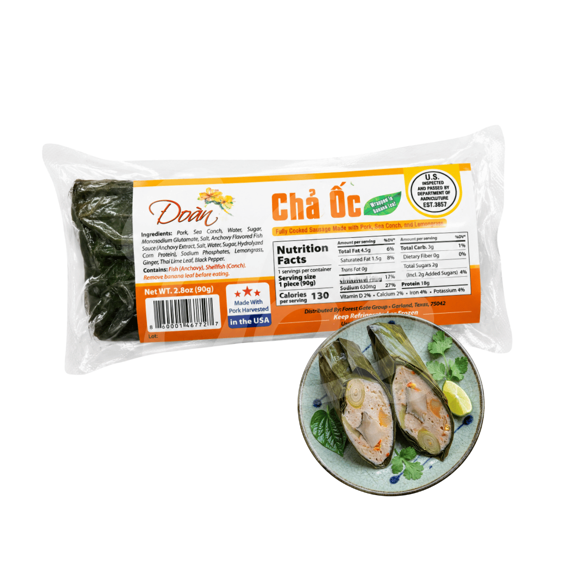[ĐOÀN] Fully Cooked Sausage with Pork, Sea Conch and Lemongrass 90g/ Chả Ốc