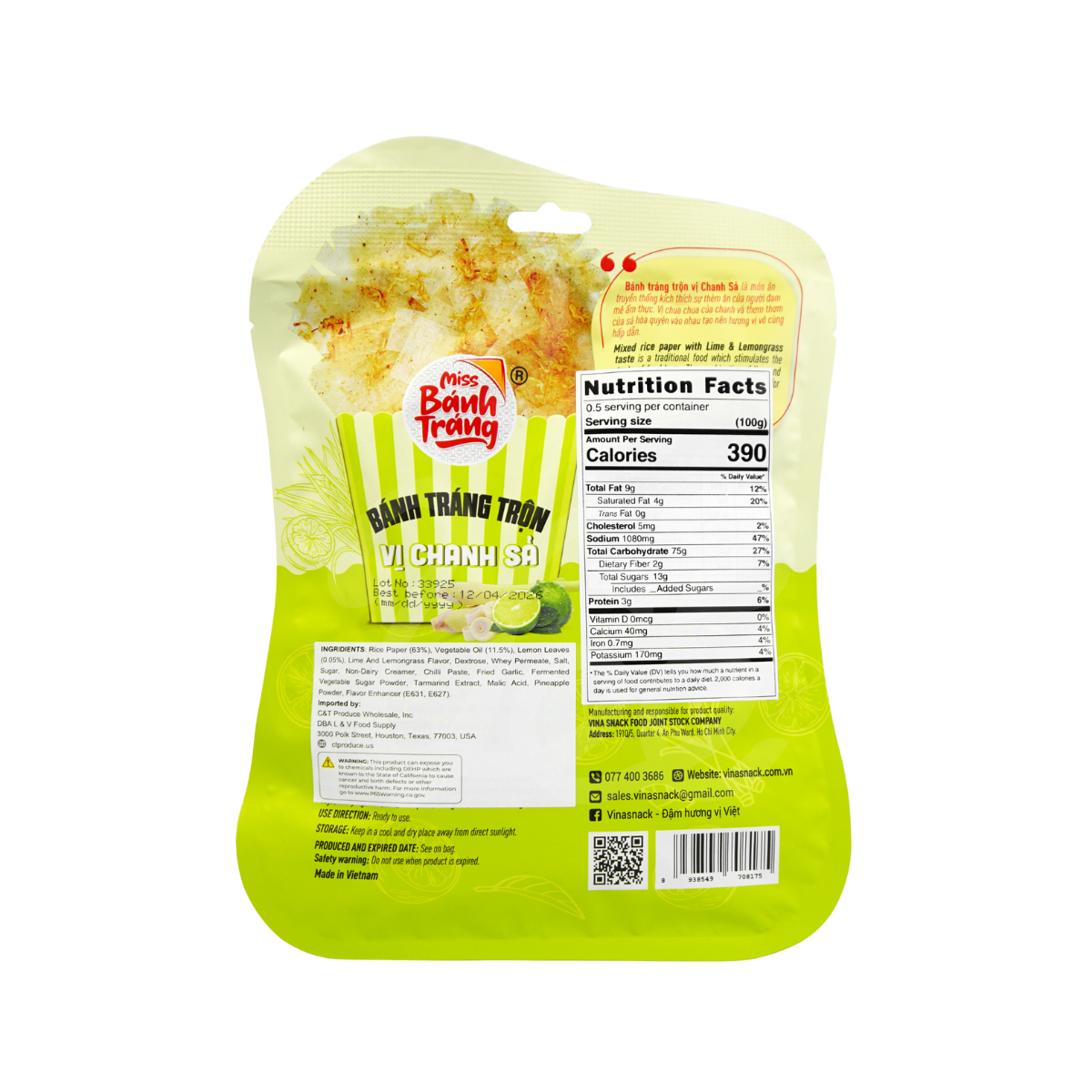 [VINA] Mixed Rice Paper with Lime and Lemongrass Taste 40g