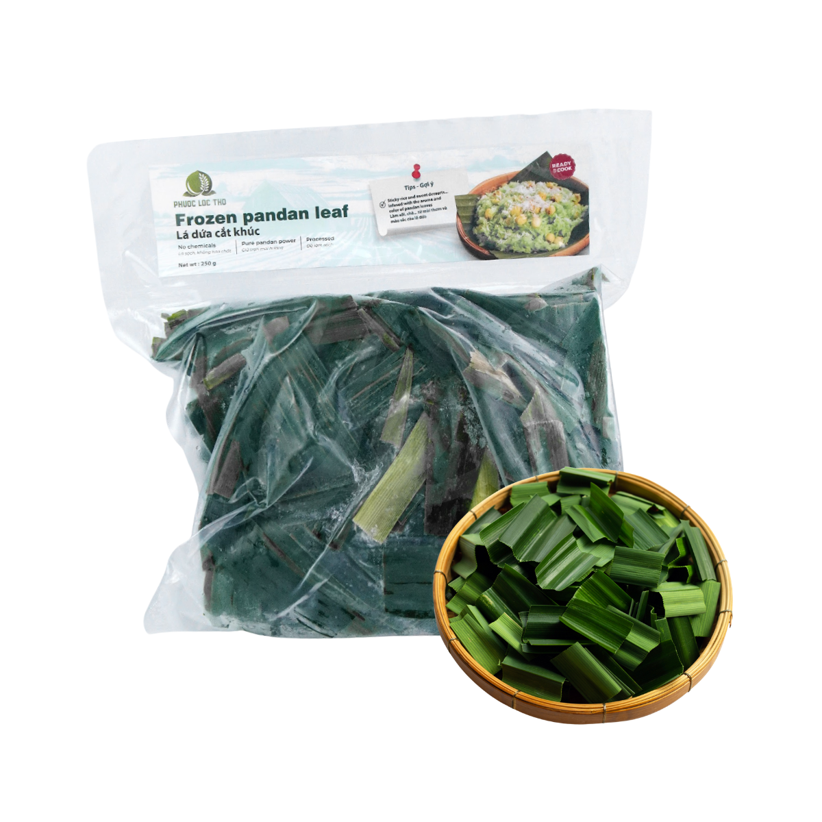 [Phuoc Loc Tho] Frozen Pandan Leaves (Cut Pieces) 900g (Lá Dứa Cắt Khúc)
